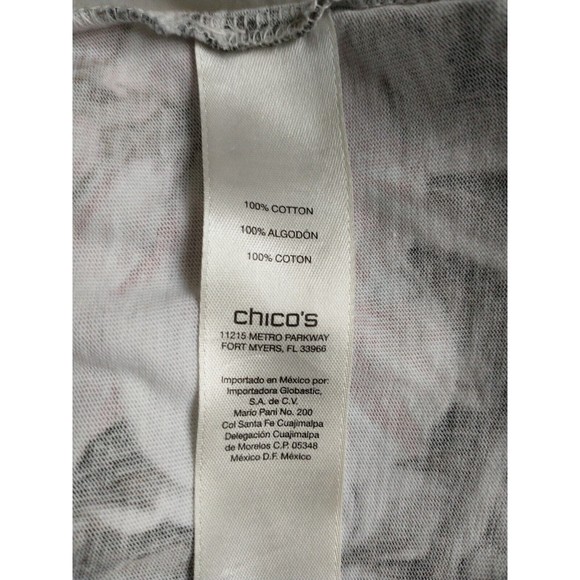 Chicos Blouse Top 2/L Black Pink Floral Sleev Paris Studded Boat Neck Feminine - Picture 6 of 6